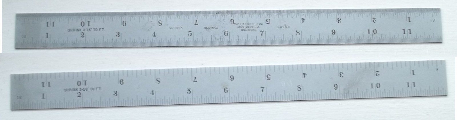 L.S. Starrett No. C375 4 GRAD Satin Chrome 12″ Shrink Rule 3/16″ To Foot