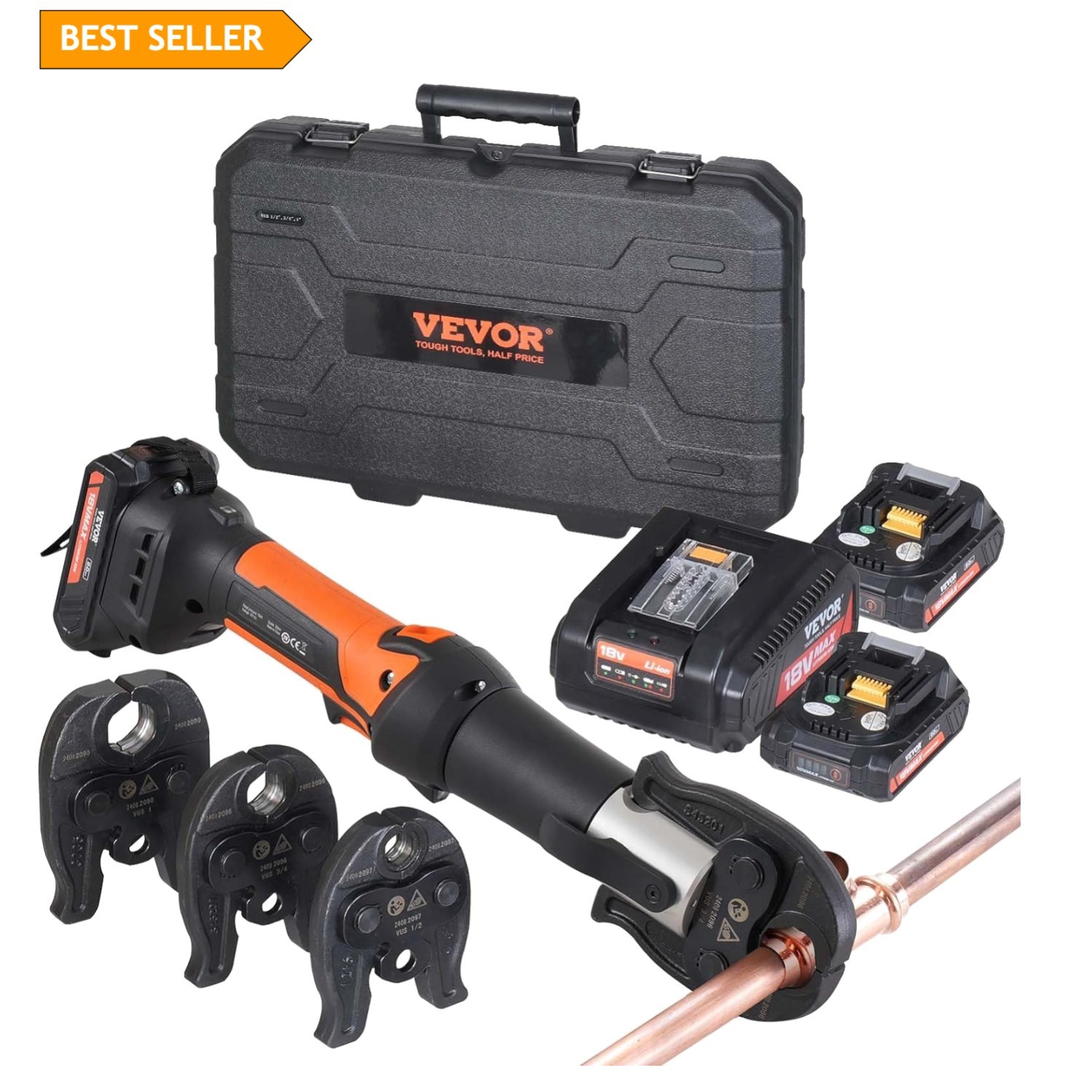 Efficient 18V Electric Pipe Crimper with OLED Display & 3 Jaws for Copper Pipes