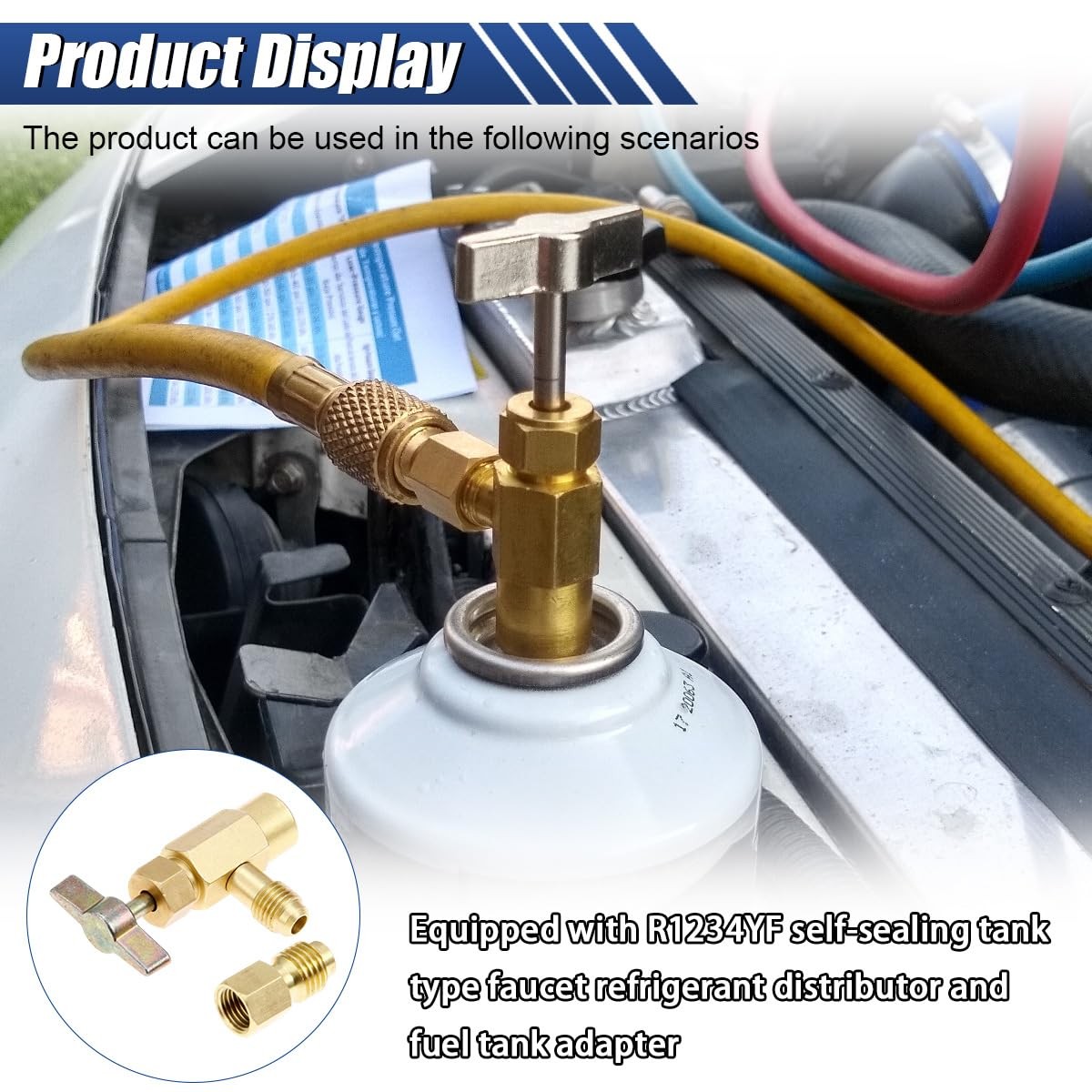 R134a A/C Refrigerant Can Tap, Puncture Style Valve Bottle Opener with 1/4″ S…