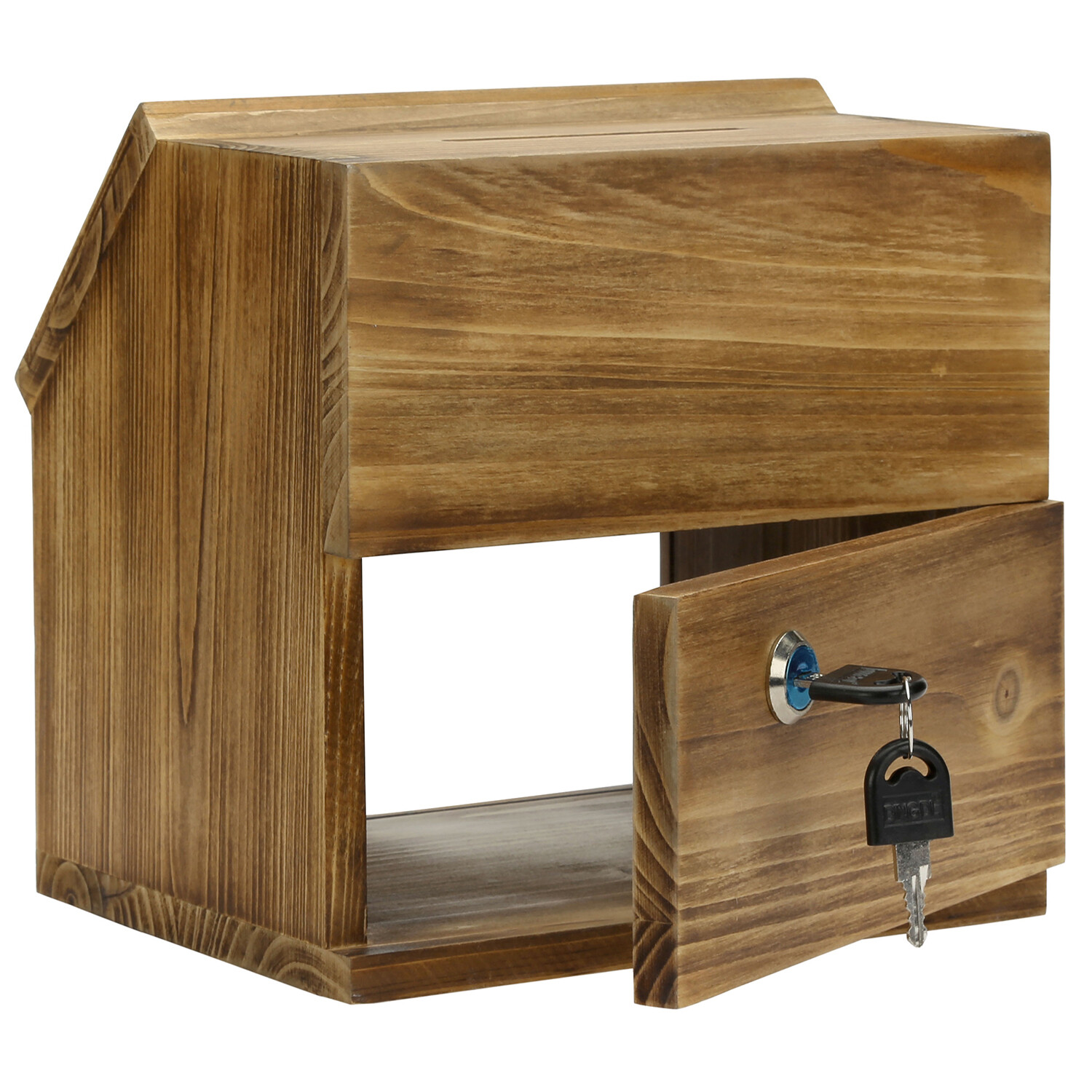 Rustic Burnt Solid Wood Suggestion Donation Ballot Box w/Chalkboard Label & Lock