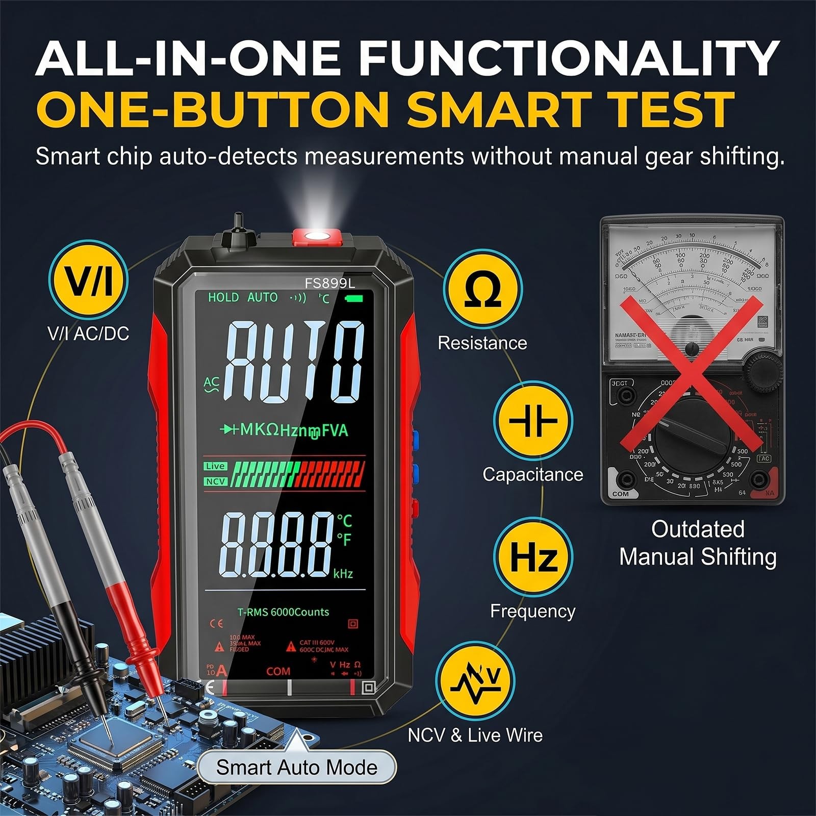2026 Upgraded FS899L Digital Multimeter & 20 pcs Silicone Test Leads Kit, USB…