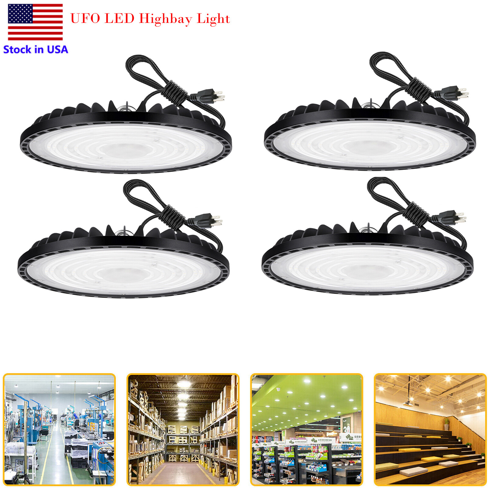 400W UFO LED High Bay Light Shop Garage Lights Warehouse Commercial Lamp 4Pack