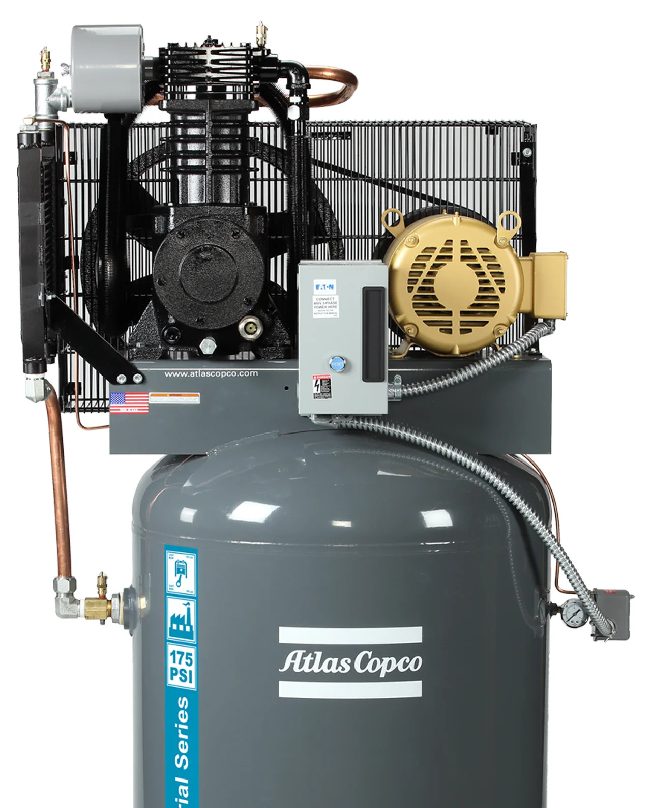 Atlas Copco CR10 10HP Air Compressor 120 Gallon Vertical Tank 175 PSI 36 CFM