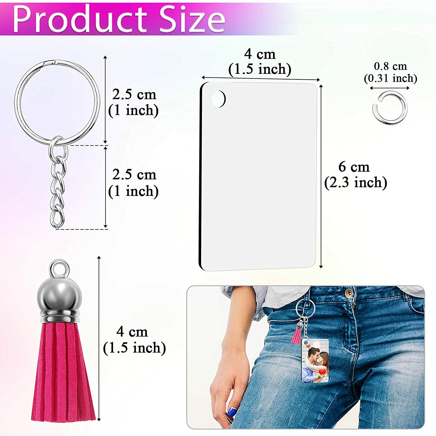 DIY Sublimation Keychain Blank 120Pcs Heat Transfer Keychain MDF Pendant 6 Style