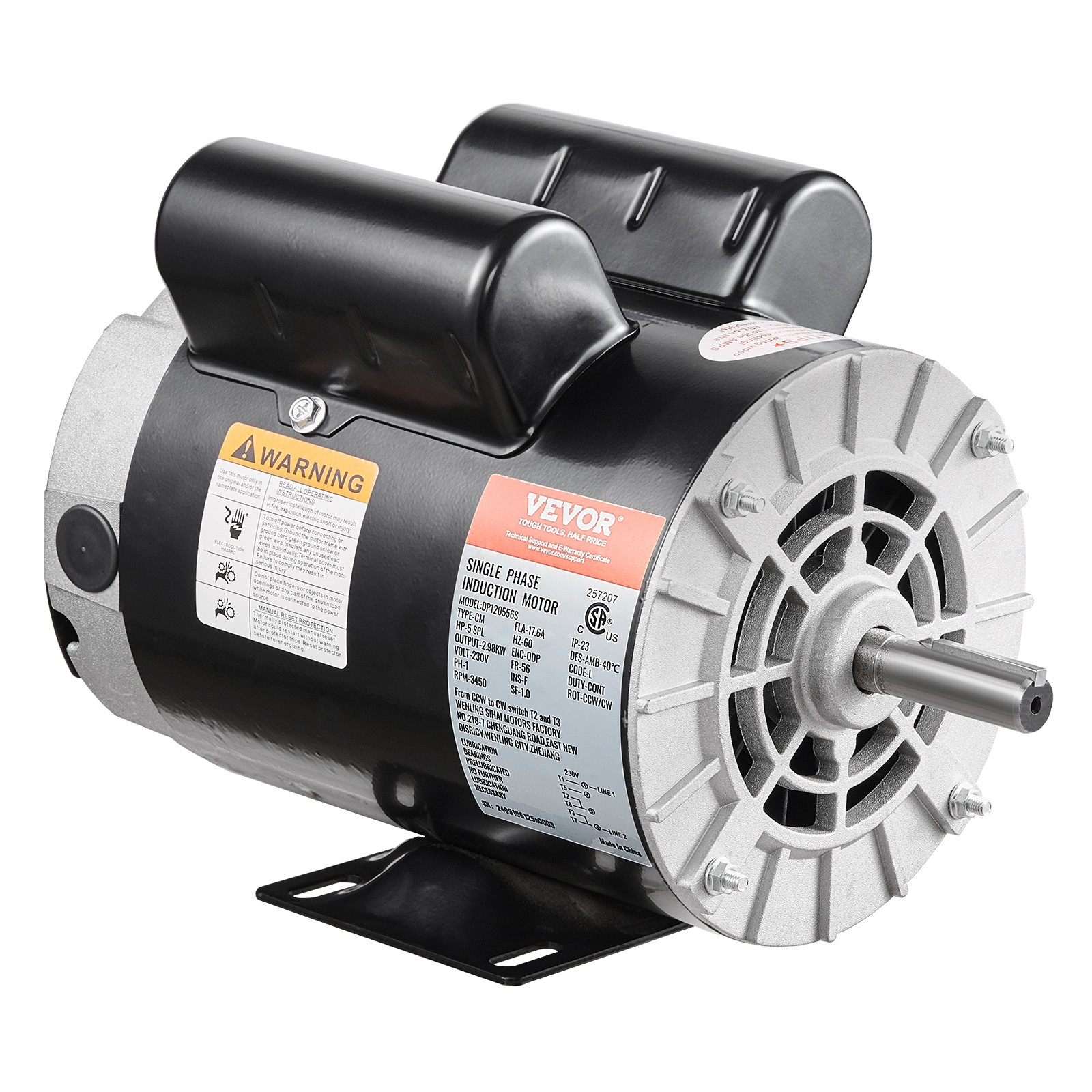 VEVOR 5HP SPL Air Compressor Motor 230V 3450RPM 56 Frame CW/CCW Rotation