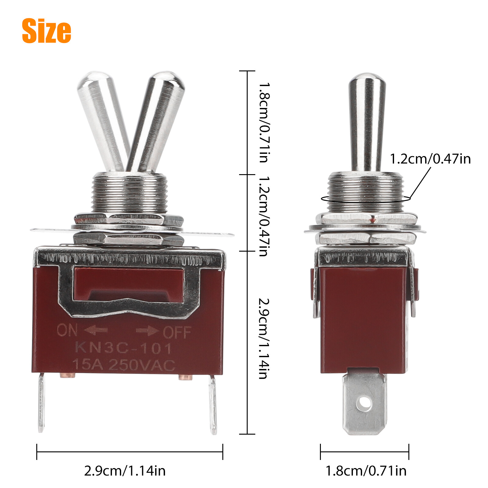 2 Pin SPST Heavy Duty Rocker Toggle Switch 20A 125V/15A 250V ON/OFF for Car Boat