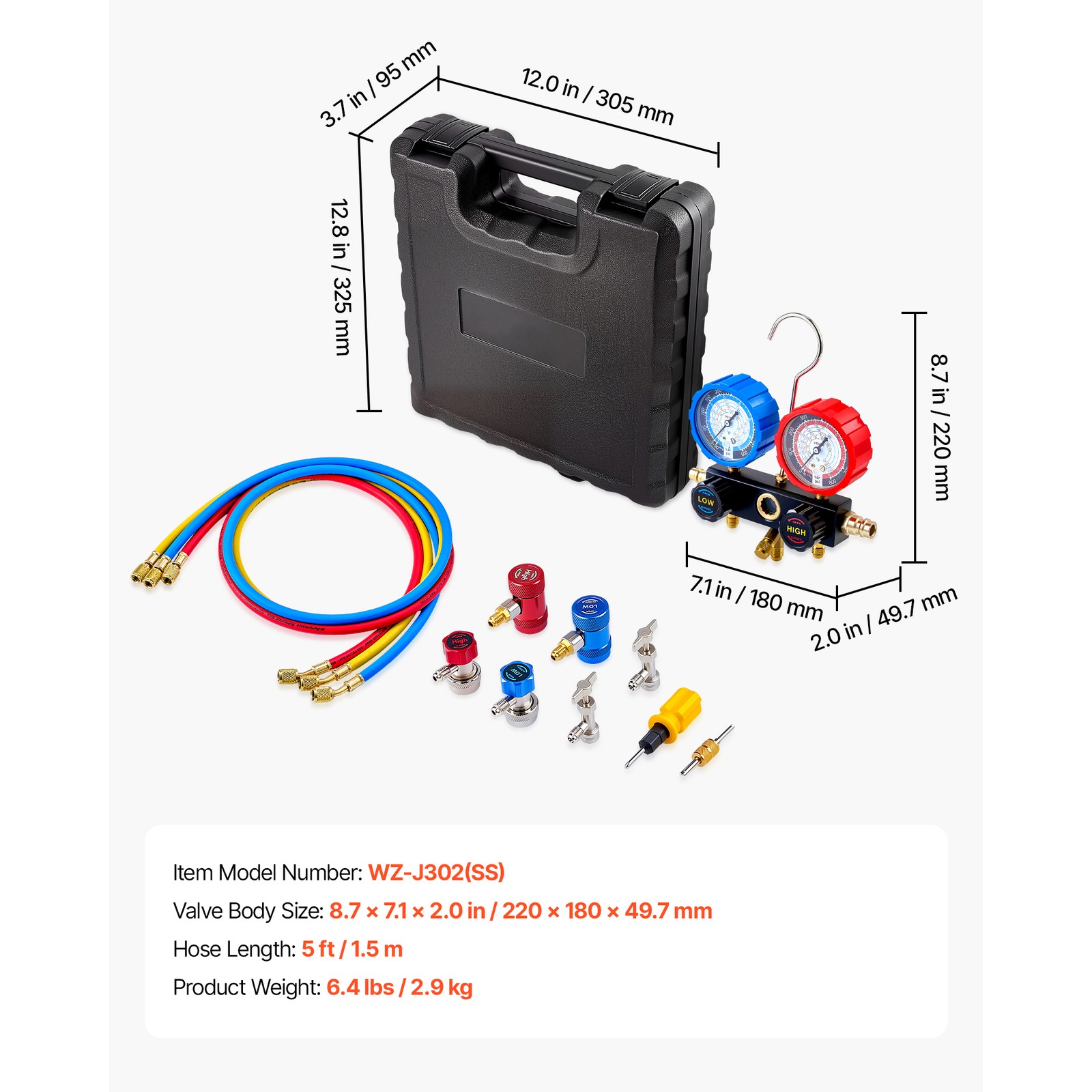 Uimoso 3-Way AC Manifold Gauge Set for R134a R404A R1234yf R22 Refrigerants