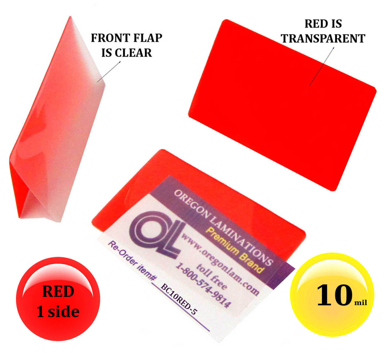 500/pack Red 1 side Business Card Laminating Pouches 2-1/4 x 3-3/4 Hot 10 Mil