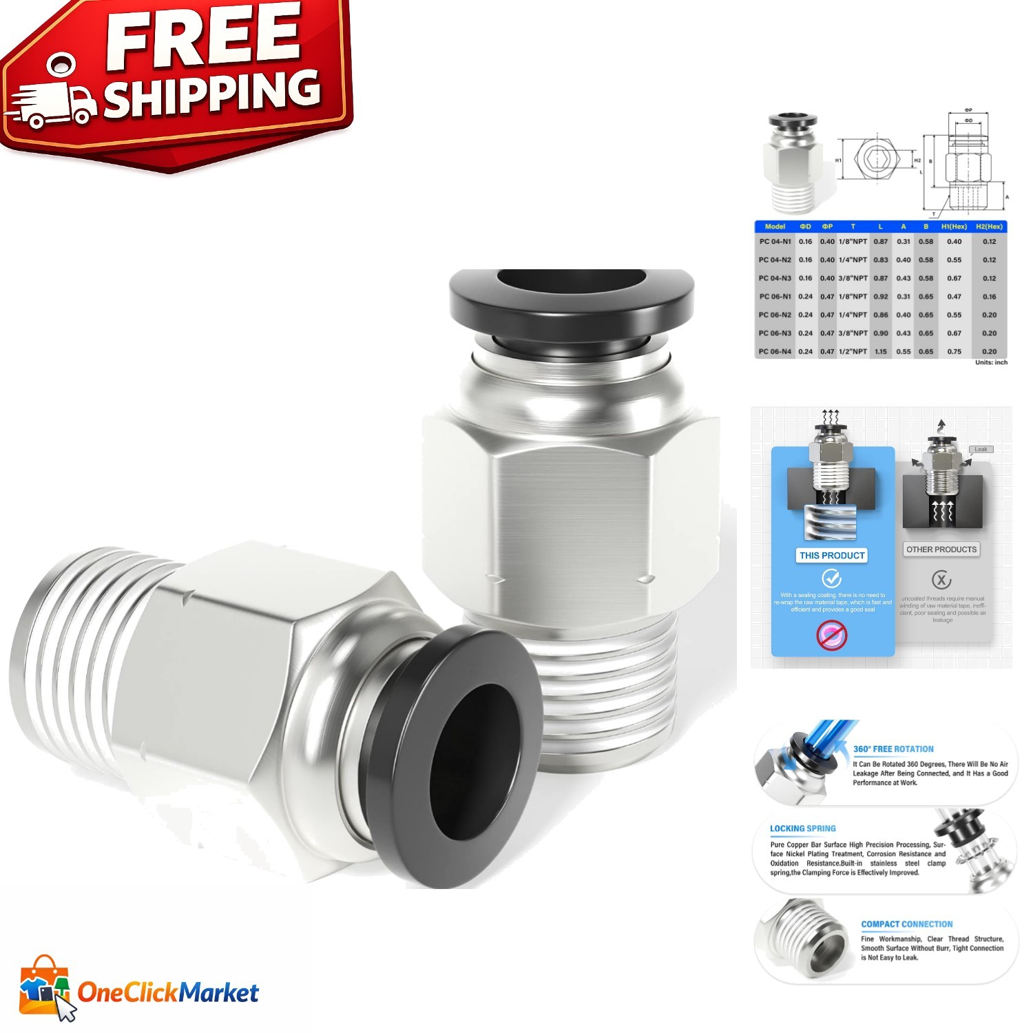 Compact 6mm OD x 1/8″ NPT Push-to-Connect Fittings – Copper & Plastic