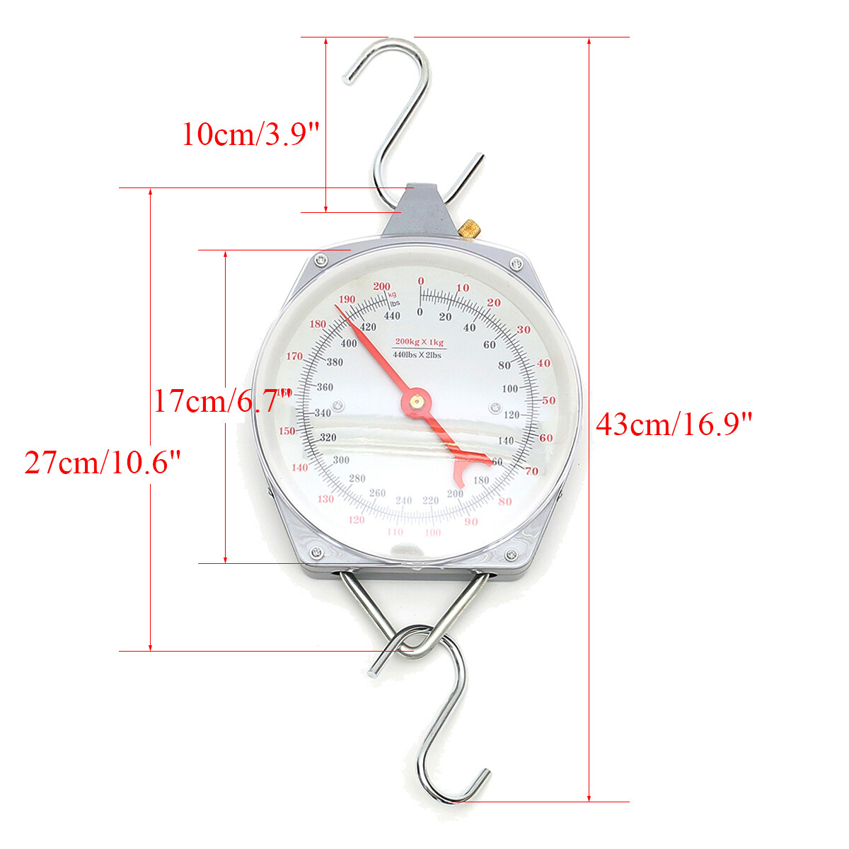 Portable 200Kg/440LBS Hang Up Spring Scale Dial Weight Accurate Hanging Scale