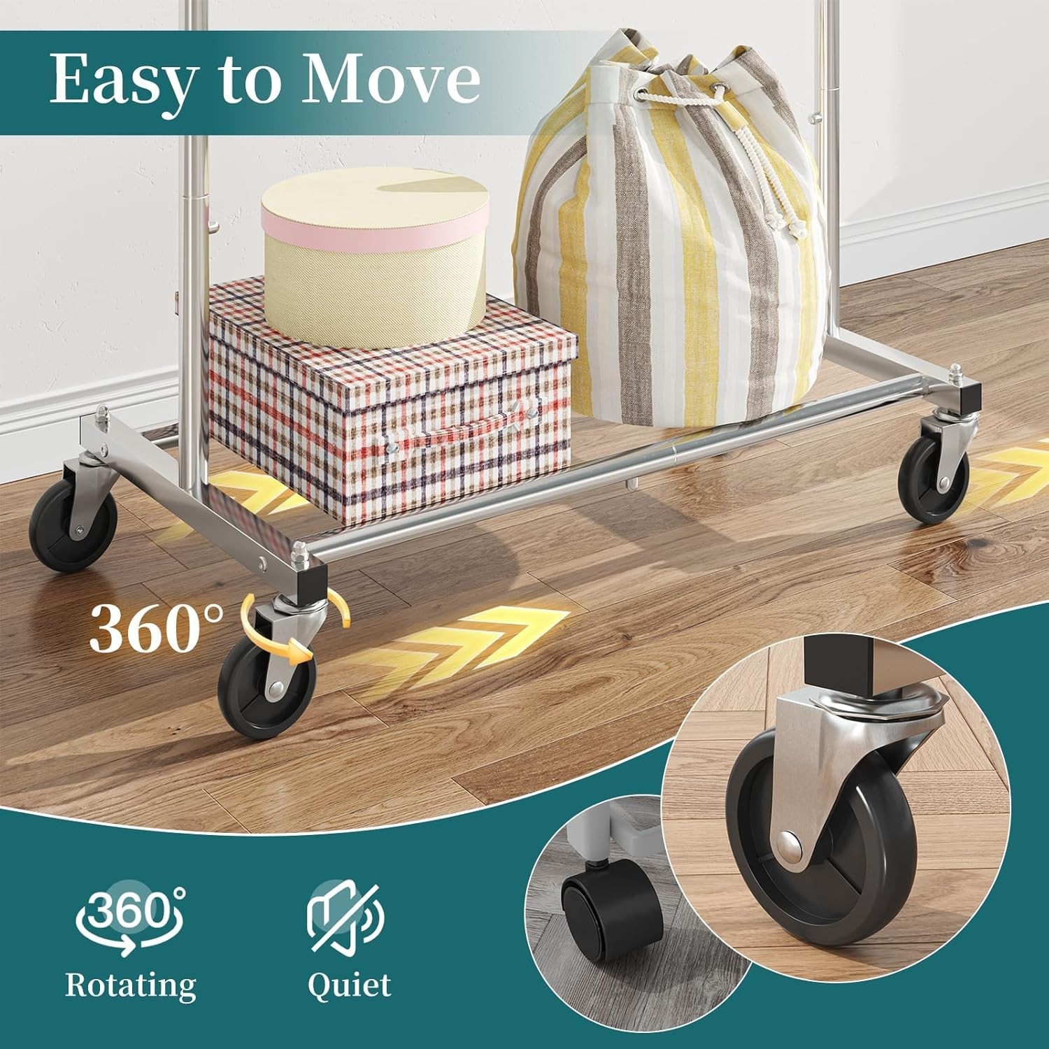 Lightweight Rolling Garment Organizer with Adjustable Rod – Ideal for Any Room