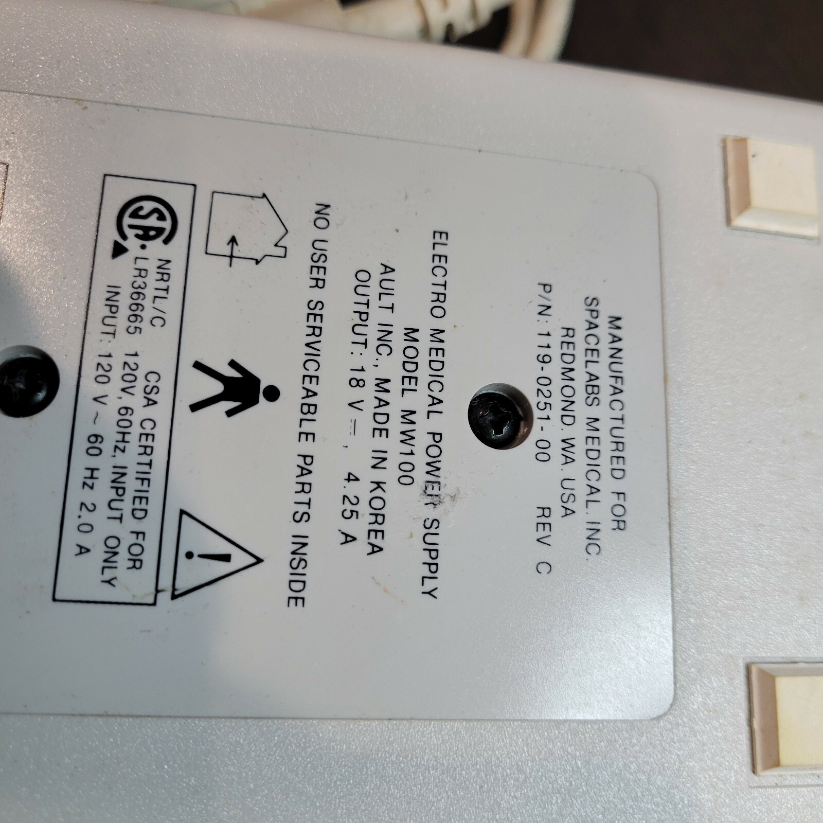 Spacelabs MW100 119-0251-00 Power Supply With Brackets SALE $69