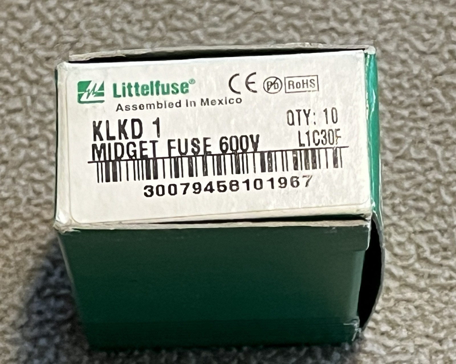 KLKD-1 Littelfuse 1 Amp 600V AC or DC FAST-ACTING Midget Fuse LOT OF 10