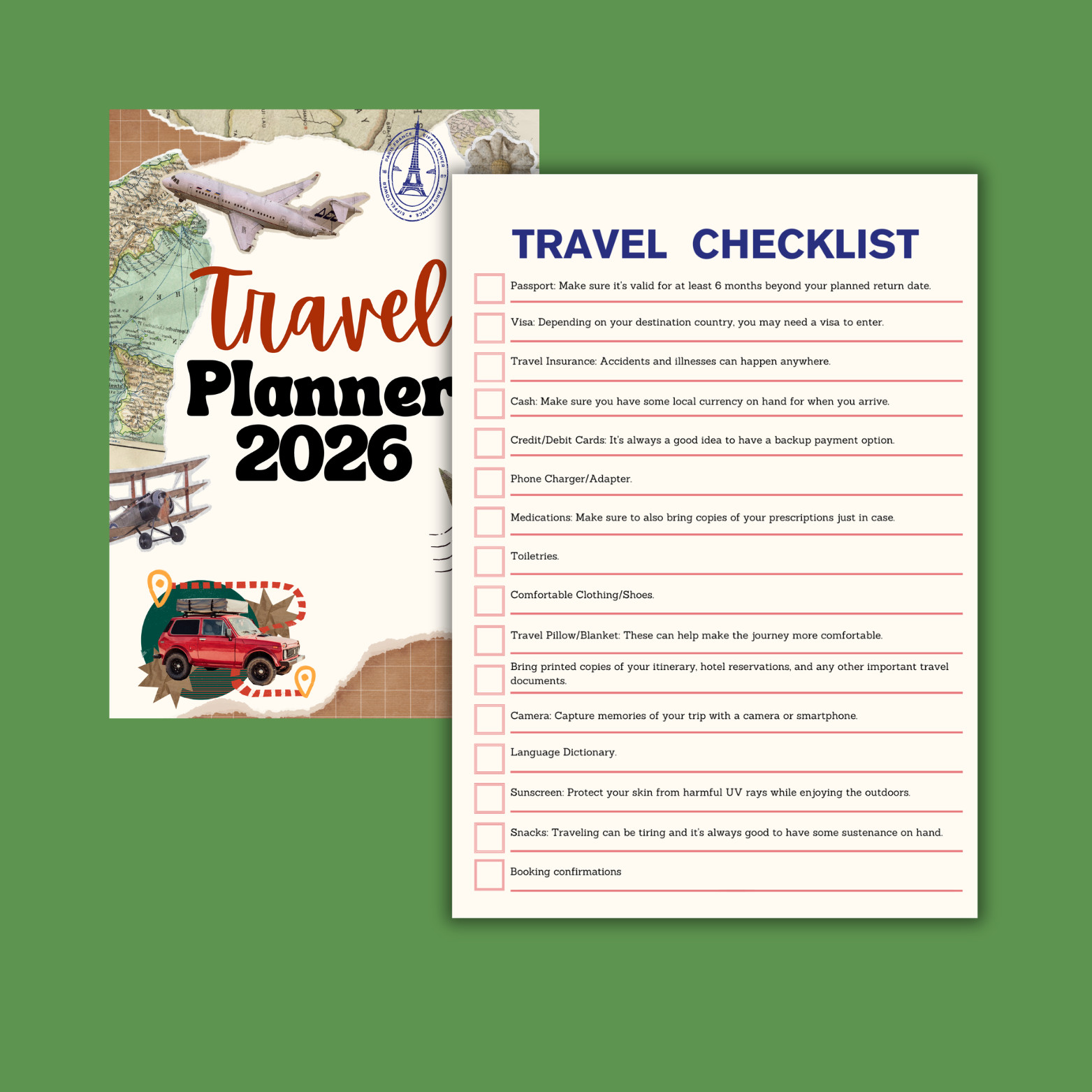 Minimalist Printable Travel Palnner Checklist Packaing List Itinnary