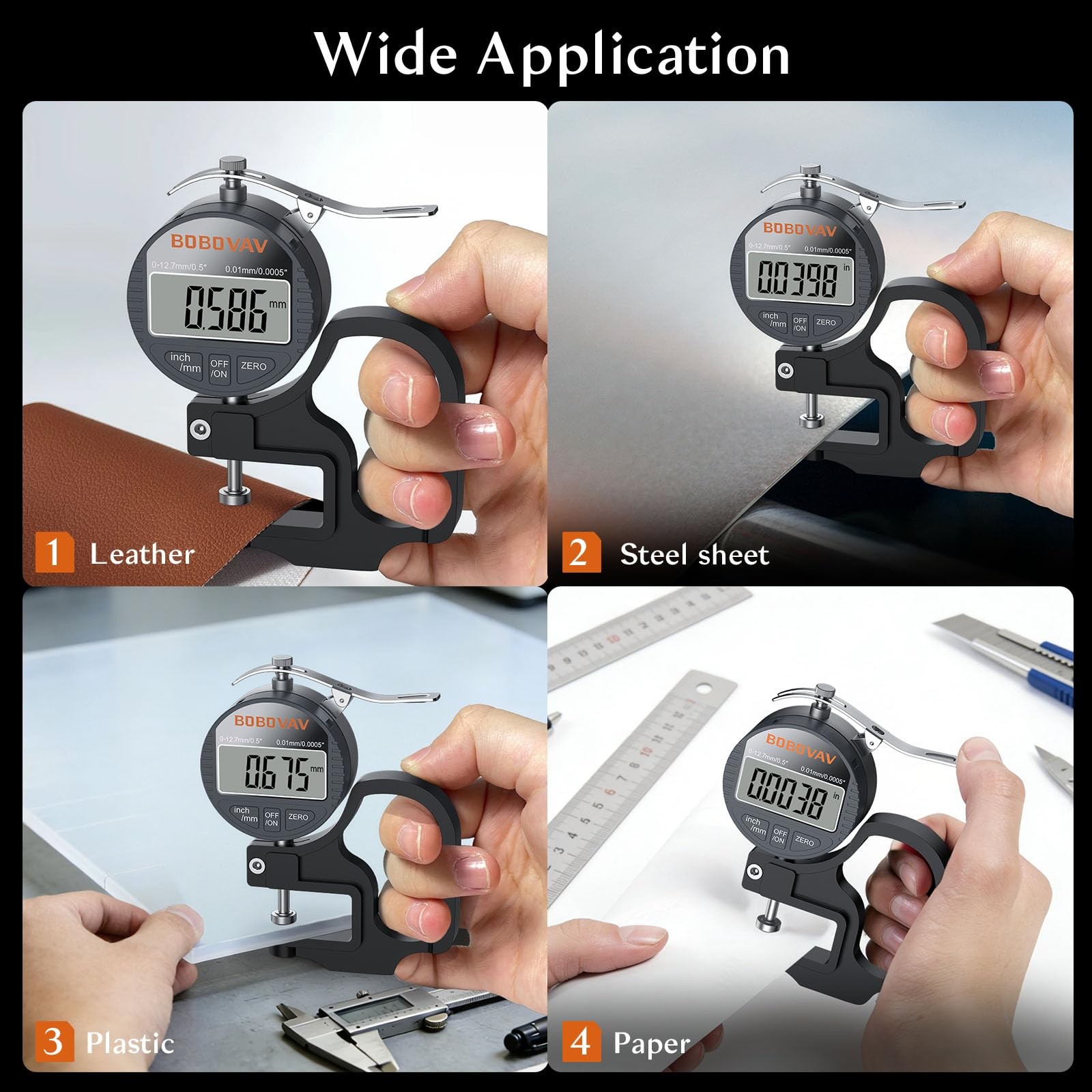Digital Thickness Gauge 0.5 Inch/12.7mm Meter 0.0005 Inch/0.01mm LCD Tool
