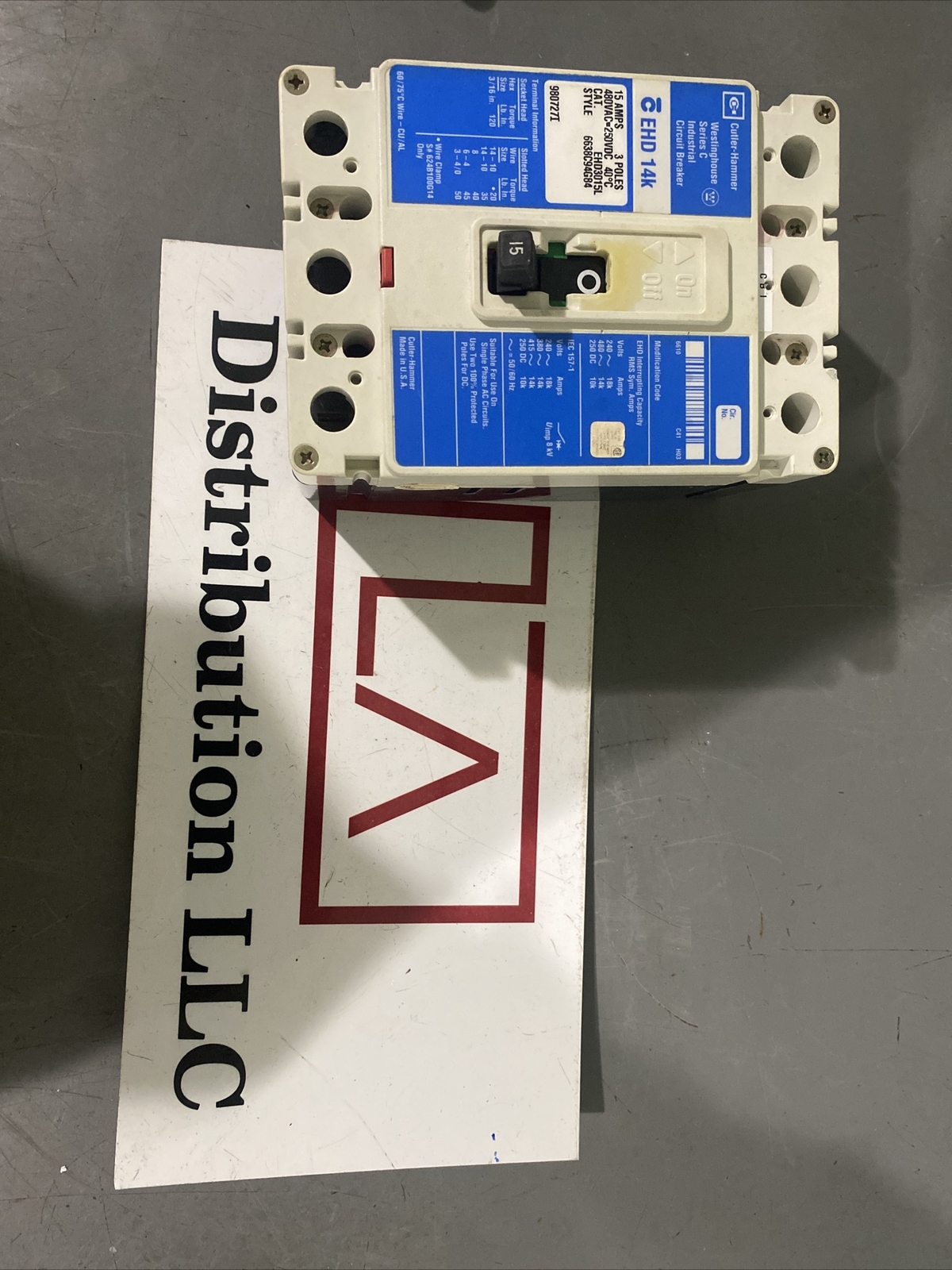 EHD3015L Cutler Hammer Eaton, 480V 15A Series C Circuit Breaker