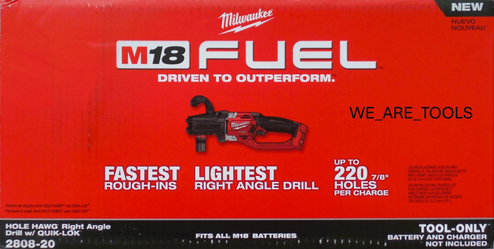 NEW BOXED Milwaukee M18 FUEL 2808-20 7/16″ Hole Hawg Right Angle Drill QUIK-LOK
