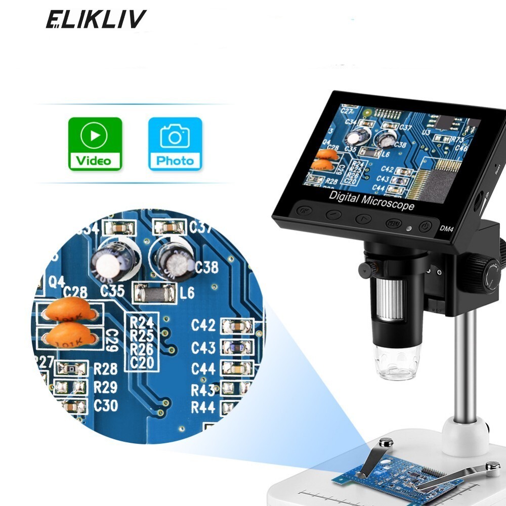 Elikliv 1000X Digital Microscope 4.3» LCD Screen PCB Repair Coin Magnifier LED