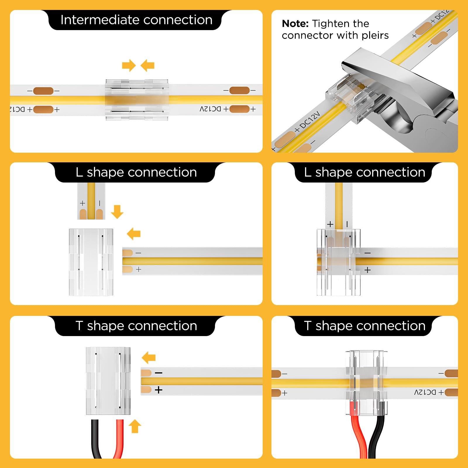 DEIGCYU 20 Pack 8-in-1 LED Strip Connectors with 6.6FT (2m) 20AWG Small