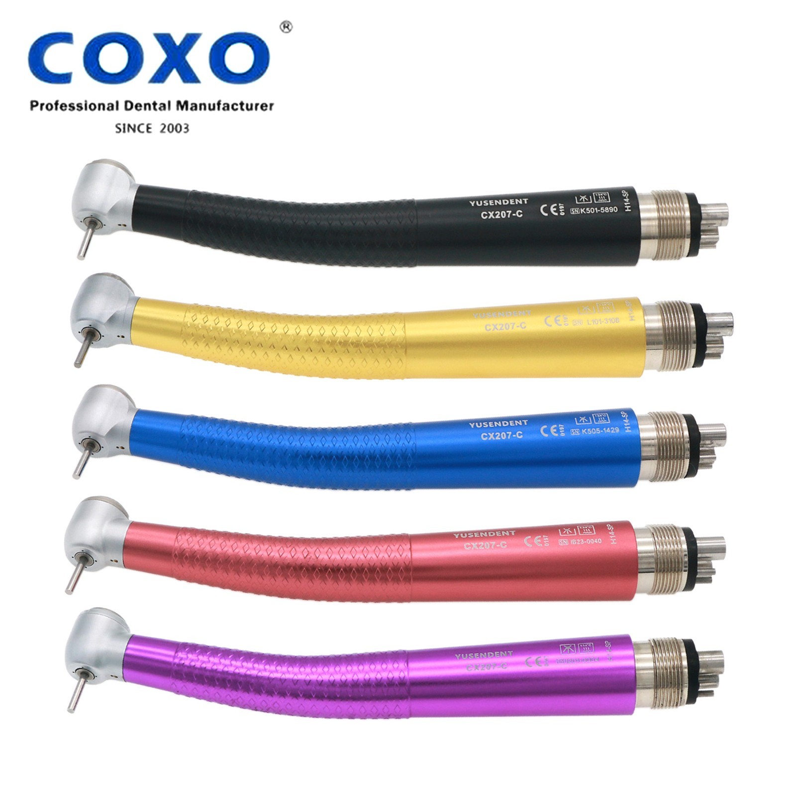 US COXO Dental CX207-C H14 High Speed Air Turbine Colorful Handpiece 4 Hole M4