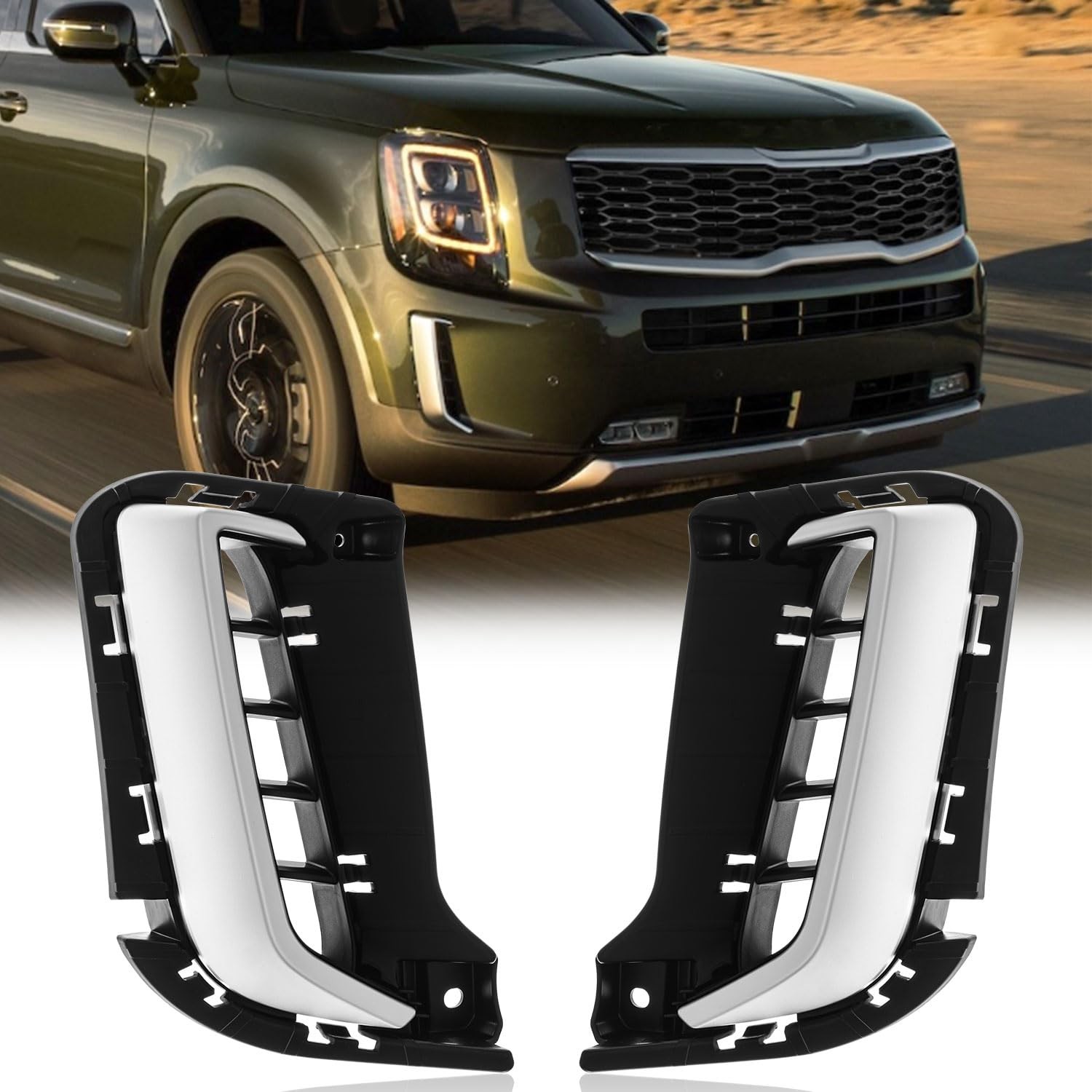 2020-2022 Telluride Fog Light Bezels Grey Painted Lower Grille Cover Trim Pair