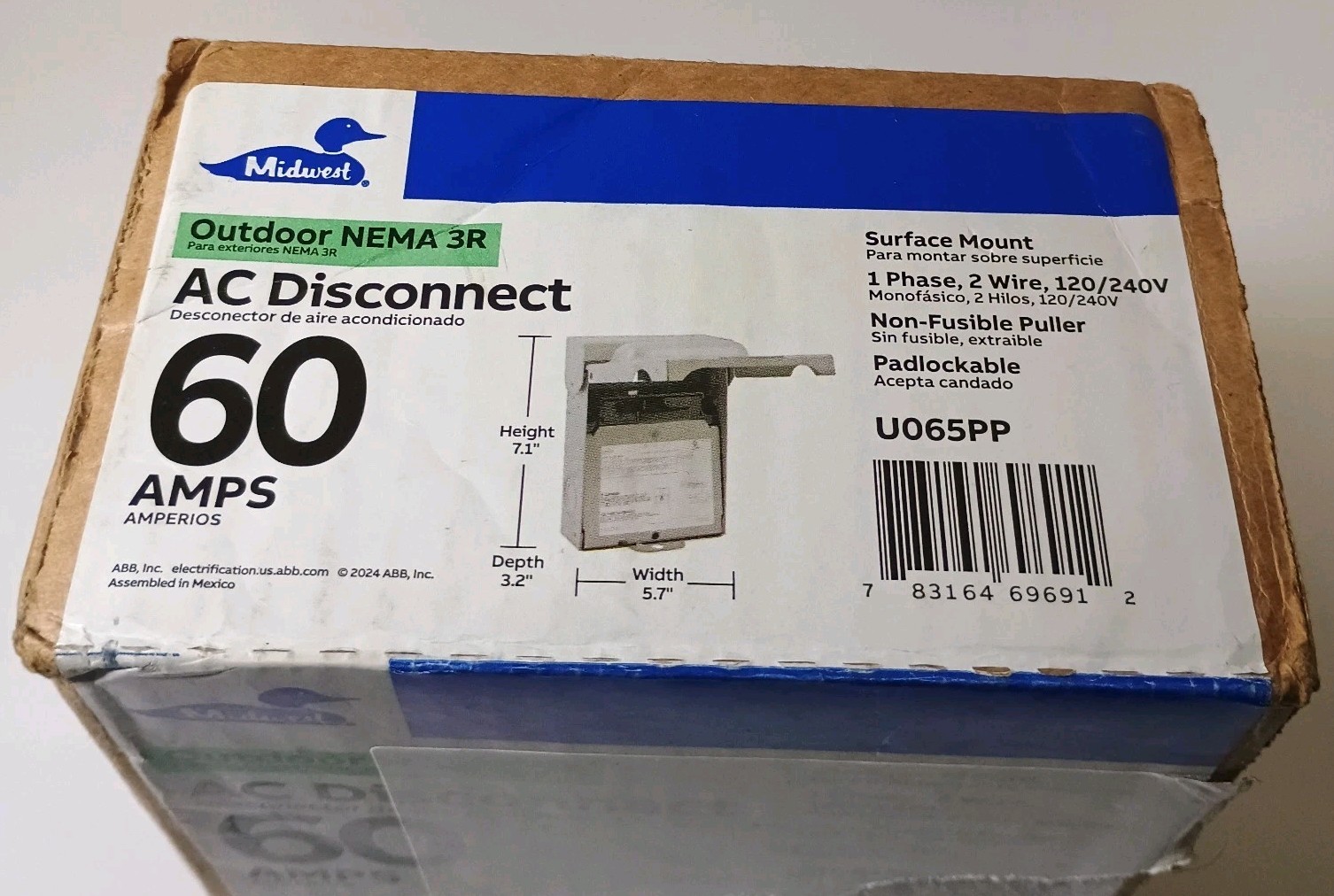 Midwest U065PP 60A 240V 1 Phase NEMA 3R Non-Fuse AC Disconnect (Incomplete Box)