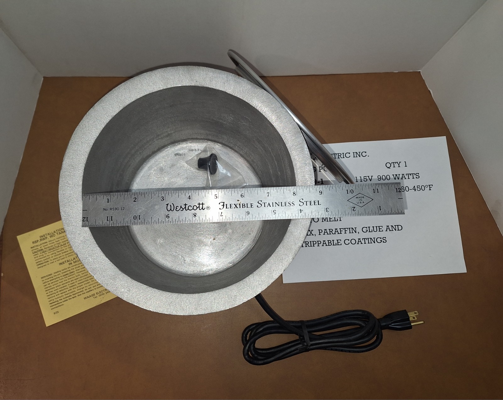 WAAGE MELTING POT WP8A-19-1 NEW IN BOX – 900 W 115V 60-450°F TEMP RANGE 1 GAL