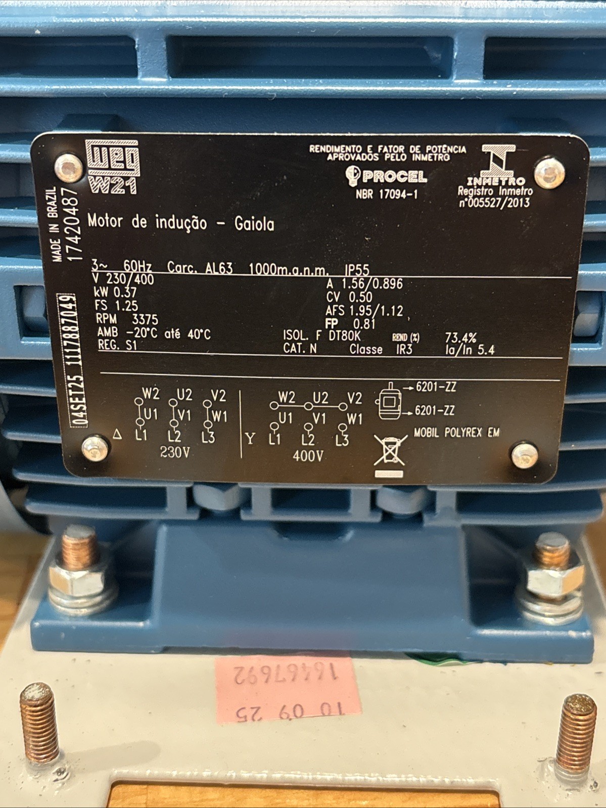 WEG W21 V 230/400 RPM 3375 Motor 60Hz