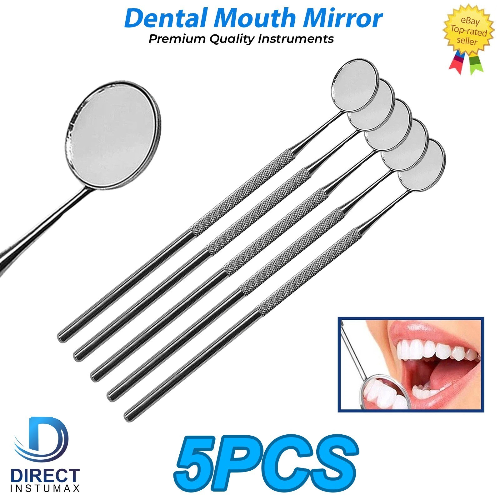 Dental Mirror # 5 Stainless Steel Oral Care Octagonal Handle UPGRADED instrument