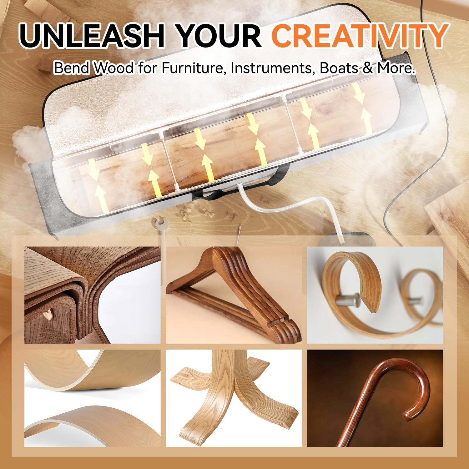 Wood Bending Steam Generator Kit with 55″ Large Foldable Steam Box, Wood Steamer