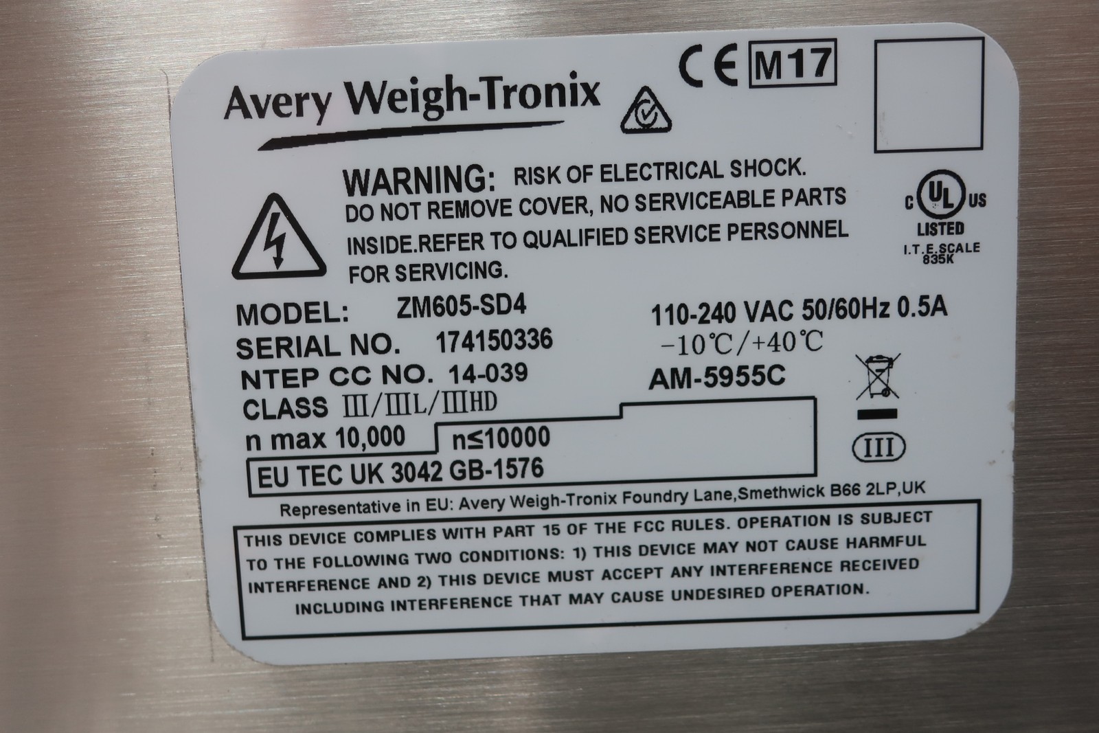 Avery Weigh-tronix ZM605-SD4 Weight Indicator