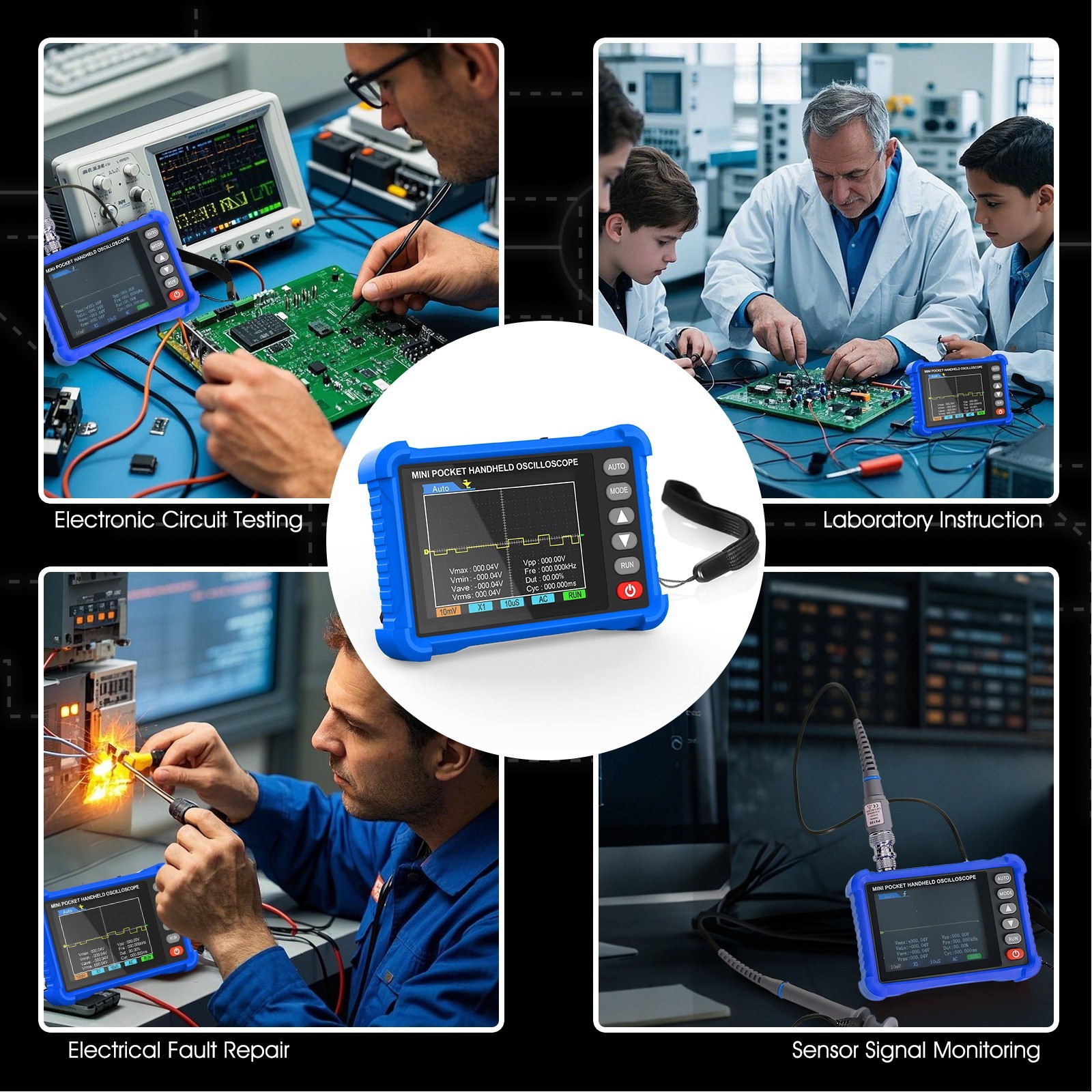 Handheld Multifunctional Digital oscilloscope 500kHz 2.5MS/s 2.8″ HD LCD
