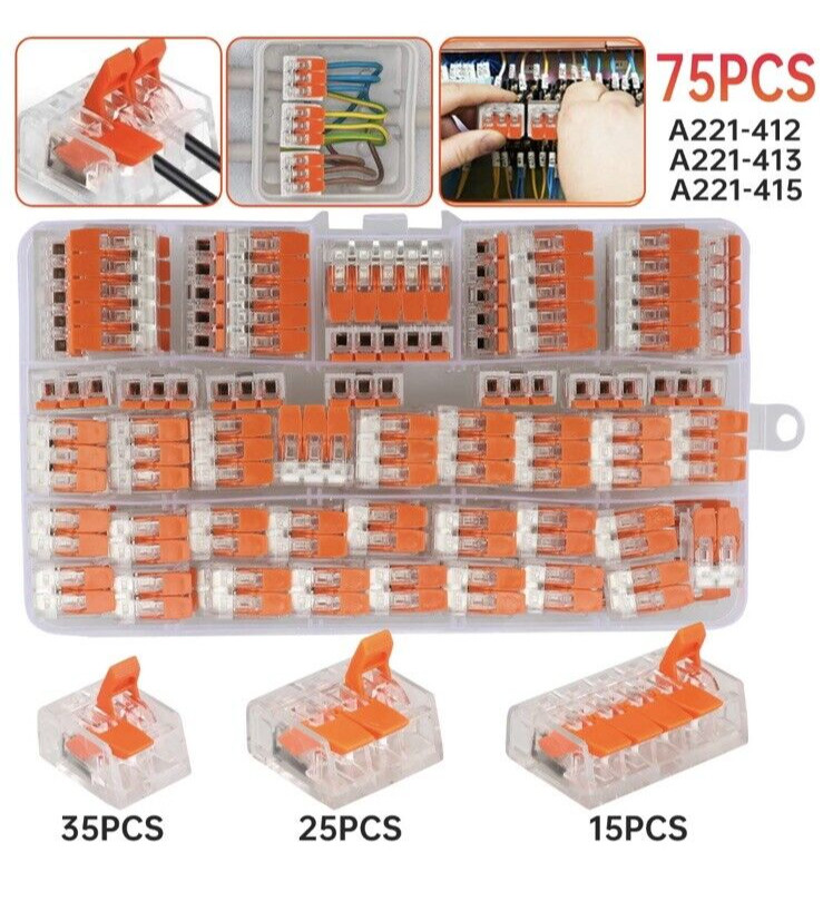 Lever Nut Compact Splicing Wire Connectors – 2/3/5 Conductor Set 75Pcs 221-412