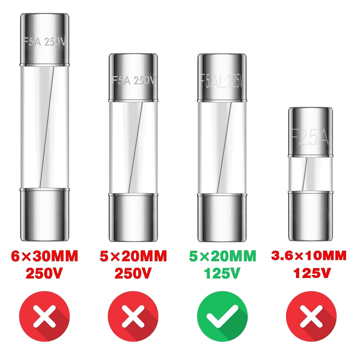 20pcs 5A 125V Christmas Light Fuses 5 Amp 125 Volt Max Glass Fuses…