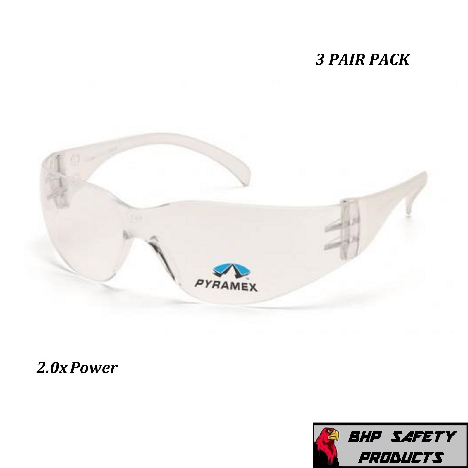 (3 PAIR) PYRAMEX INTRUDER READER SAFETY GLASSES BIFOCAL 2.0 CLEAR LENS S4110R20
