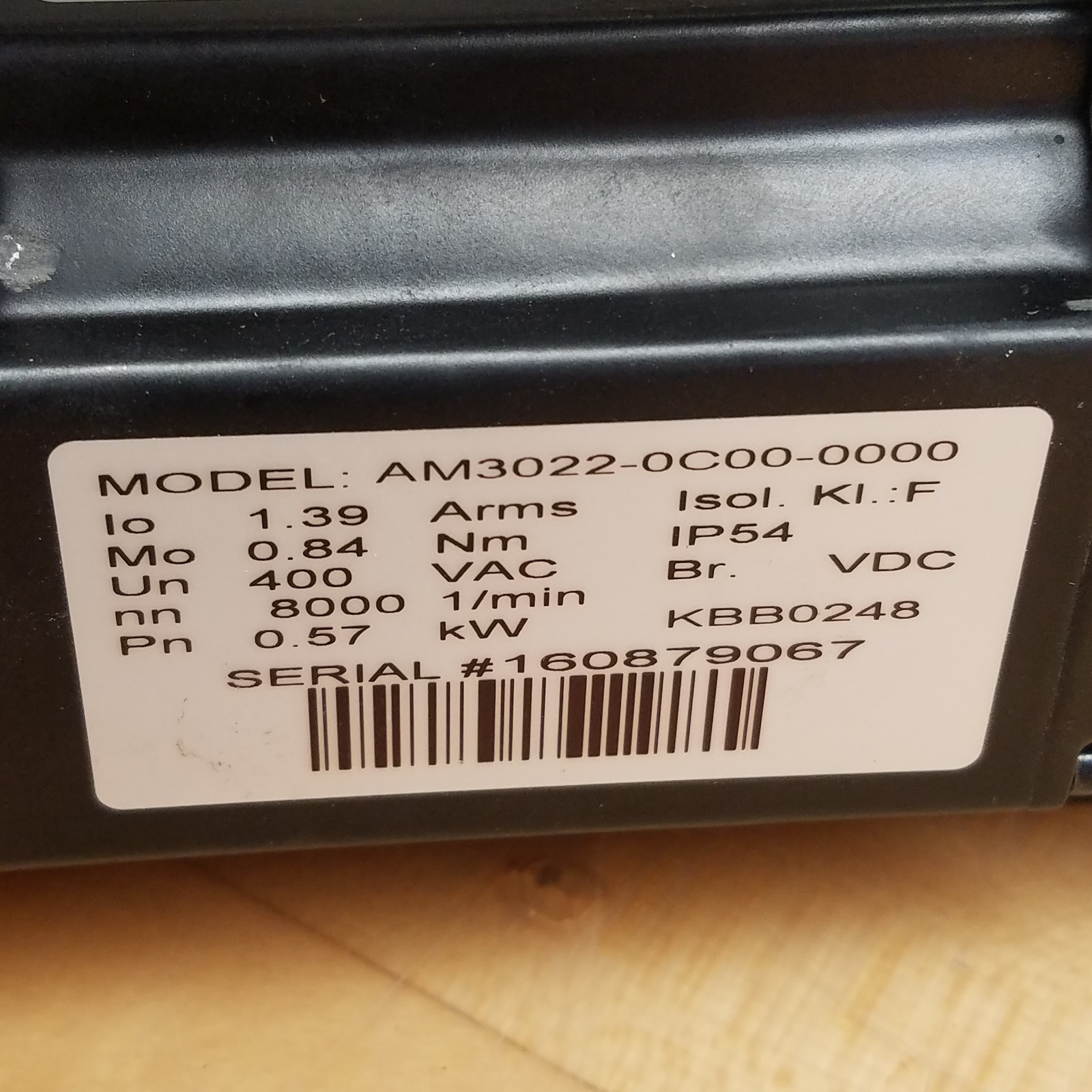 Beckhoff AM3022-0C00-0000 Servo Motor, 1.39Amp, 0.57kW – USED