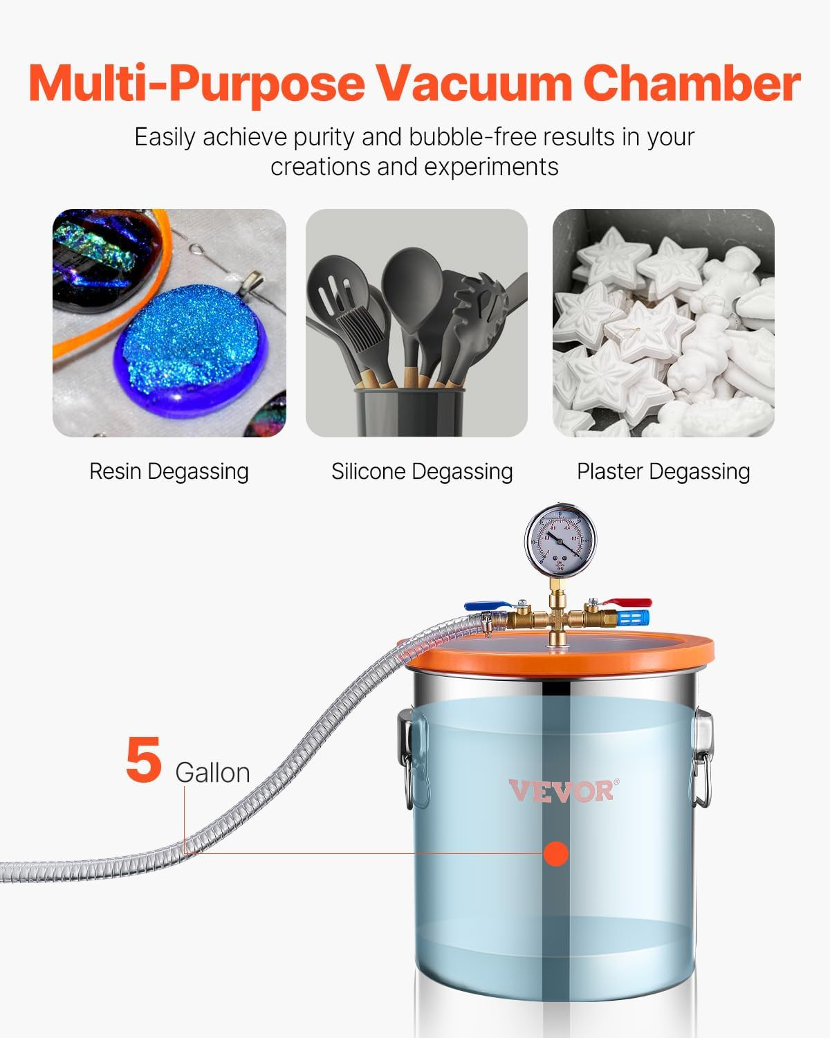 5 Gallon Vacuum Chamber and 3.5 CFM Pump Kit, Stainless Steel Chamber, Single St