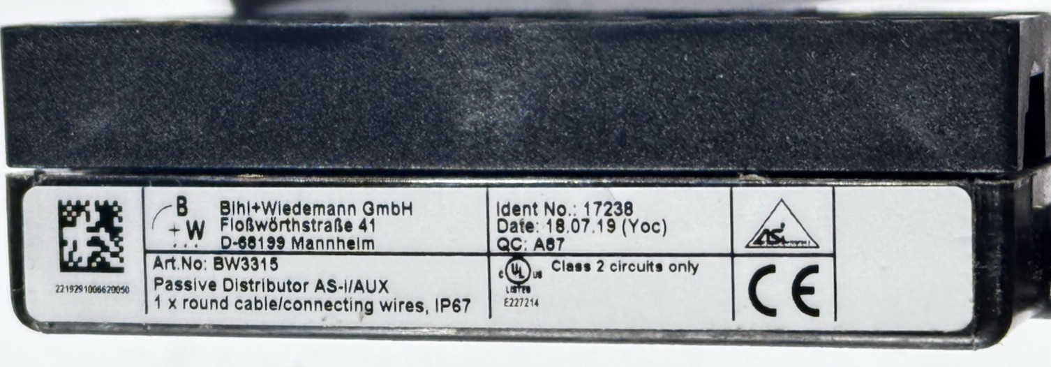 Bihl Wiedemann BW3315 Passive Distributor ASi/AUX to 1 x 1-2′ Cable 19mm Depth