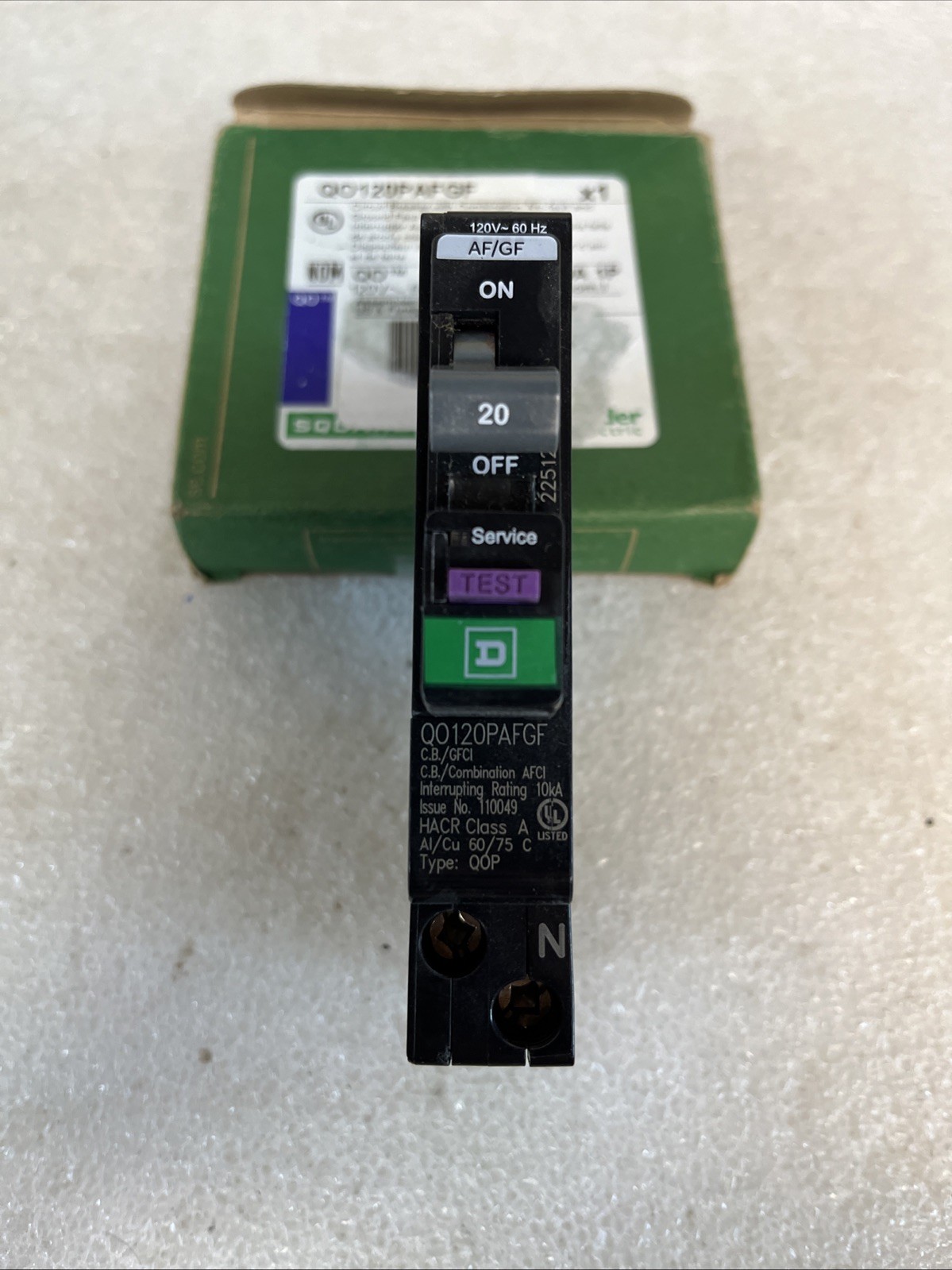 Square D QO120PAFGF 20A 120V AFCI GFCI Plug On Circuit Breaker New