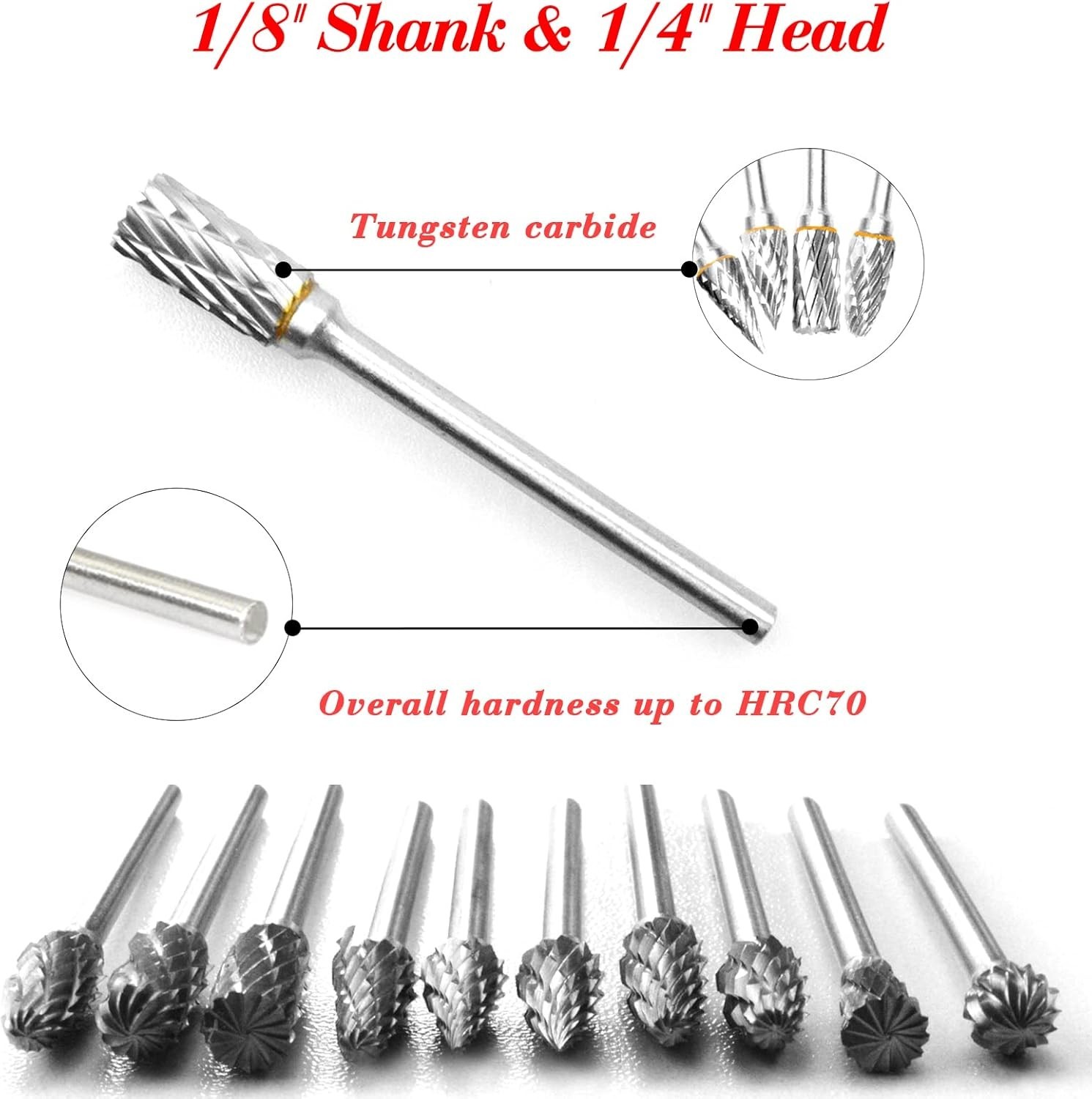 Carbide Rotary Burr Set – BIGOU 10PCS Double Cut Carving Burr Bits Tungsten Carb