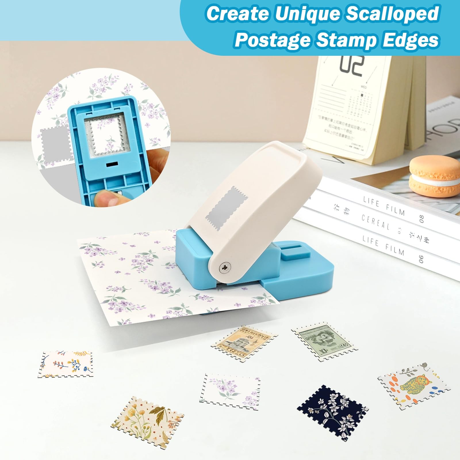 Stamp Punch， 1×0.8 Inch Rectangular Postage Stamp Puncher with Scalloped Edge…