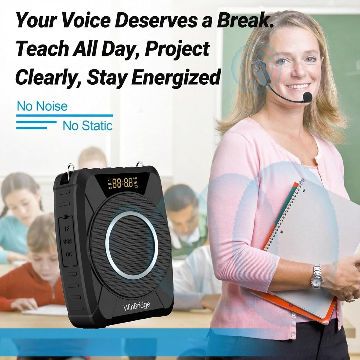 Voice Amplifier Wireless Microphone, 20W Portable PA System with Bluetooth