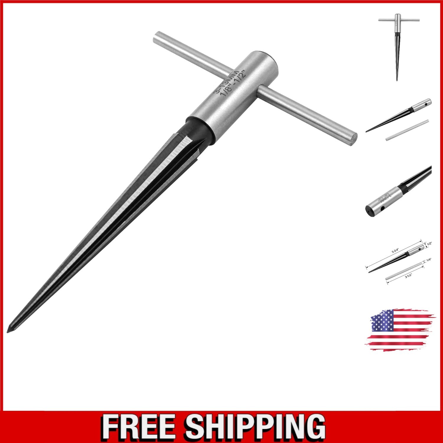 High-Quality 1/8″ to 1/2″ Tapered Straight Flute Reamer Tool with T-Handle