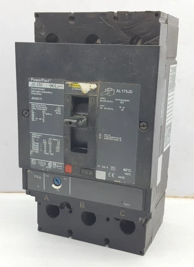 SQUARE D 3 POLE 175 AMPS JDA36175 CIRCUIT BREAEKR JDA