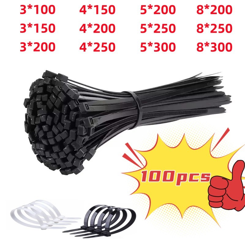 Nylon Zip Ties Black Heavy Duty Cable Ties Self Locking Wire Wrap Strap 100 Pcs