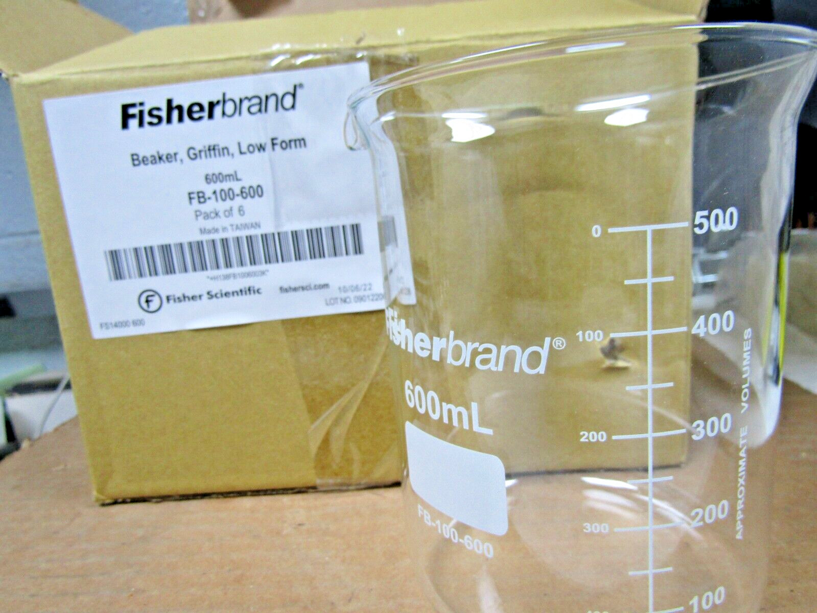 🔥6) NEW FISHERBRAND FB-100-600 600ml BEAKER GRIFFIN LOW FORM W/ SPOUT BOX OF 6