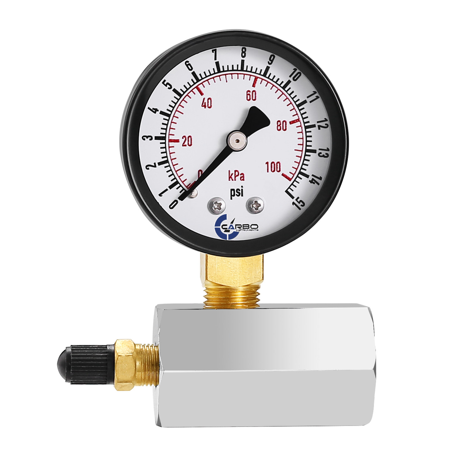 Gas Test Pressure Gauge 15 Pound, 15 PSI / 100 kPa 3/4” FNPT Connection Assembly