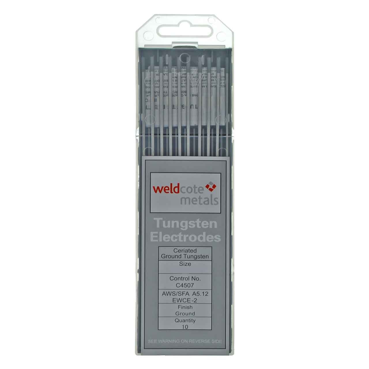 Weldcote TUNG332X7X2C 2% Ceriated Tungsten Electrode 3/32 X 7″ 10 pack