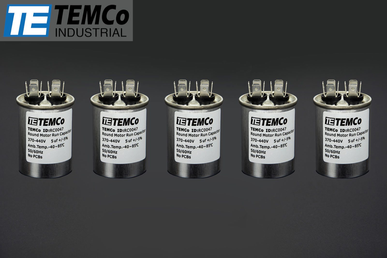TEMCo 5 uf/MFD 370-440 VAC volts Round Run Capacitor 50/60 Hz -Lot-5