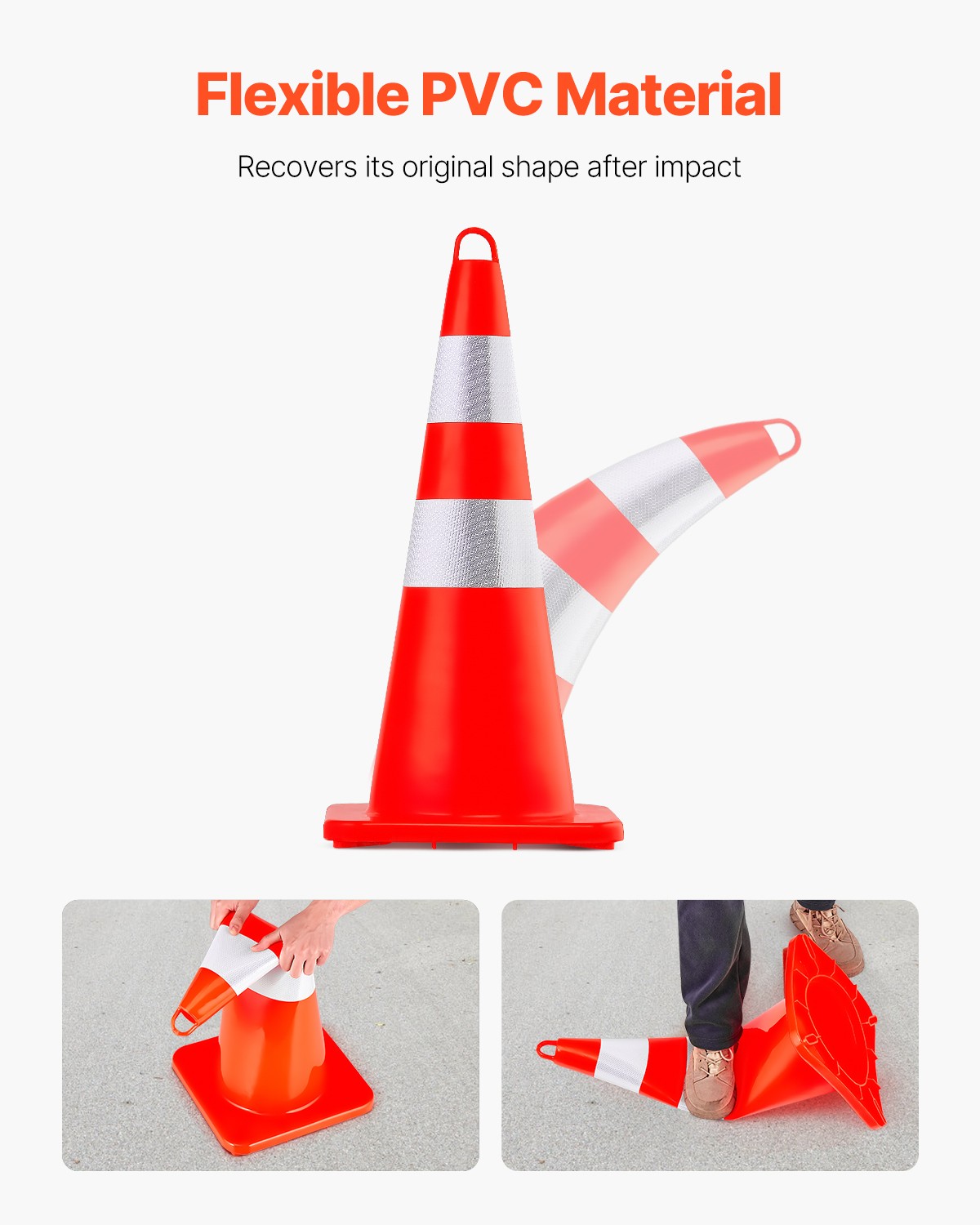 Uimoso 12PCS Safety Cones Traffic Cones 28″ Orange Reflective Collars Road Cones
